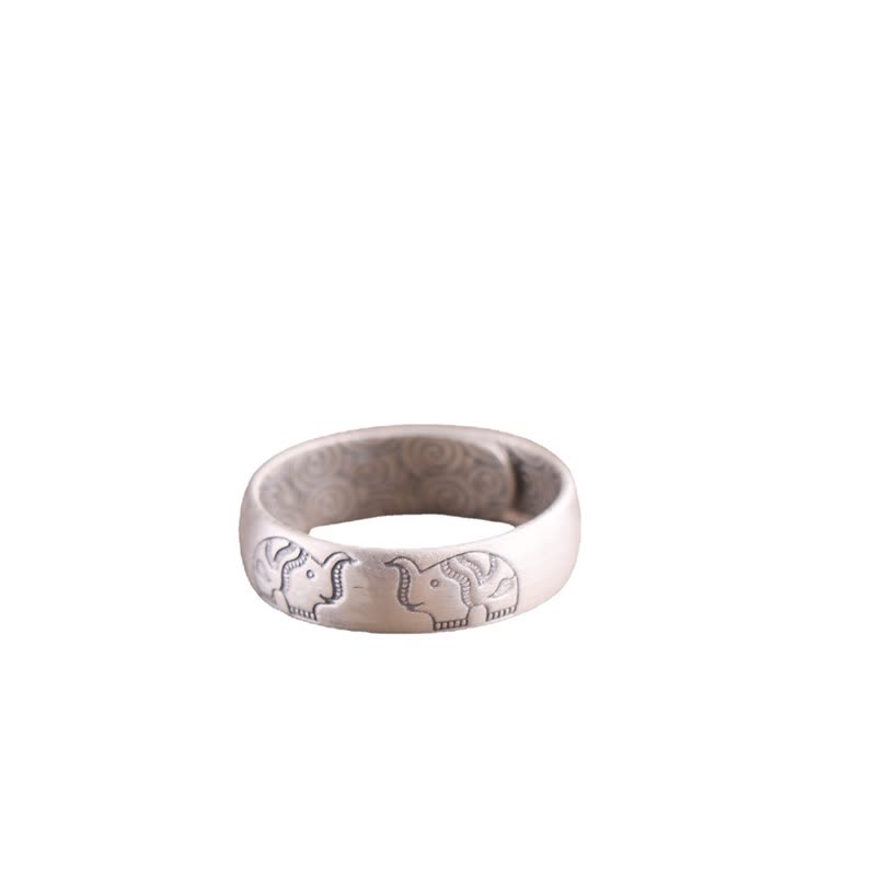 BWOOOH 999 Sterling Silver Lotus Elephant Six True Words Blessing Ring