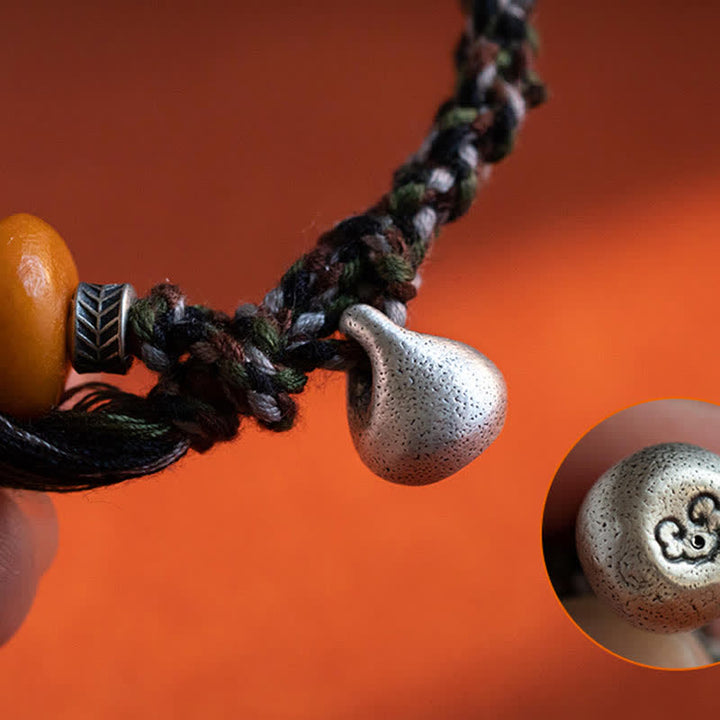 BWOOOH 990 Sterling Silver Tibetan Handmade Amber Steelyard Weight Wish Protection Bracelet
