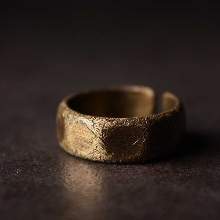 BWOOOH Tibetan Simple Design Copper Brass Frosted Wealth Ring