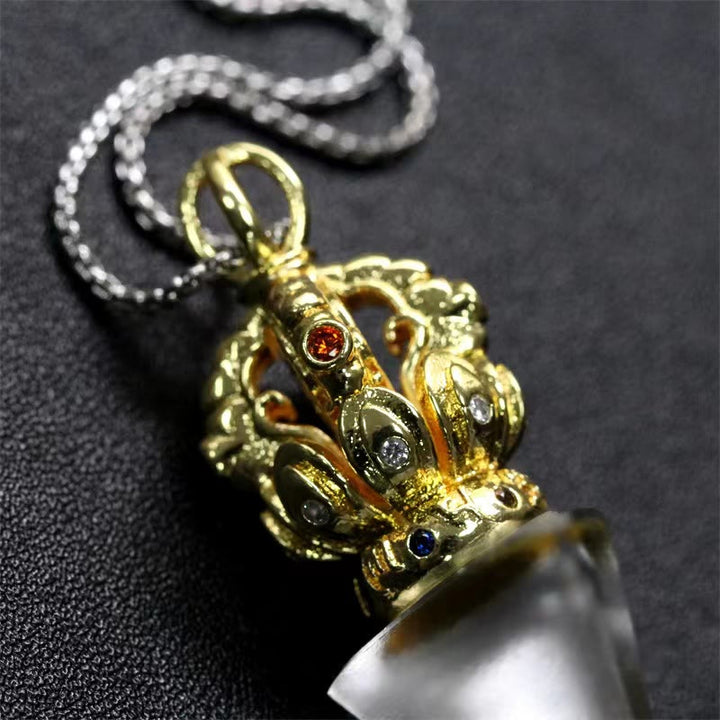 BWOOOH Tibetan Dorje Vajra 4 Prong Lotus Liuli Crystal Strength Necklace Pendant