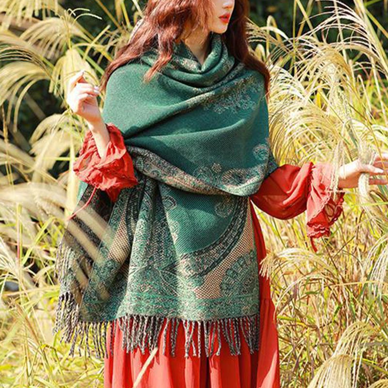 BWOOOH Tibetan Vine Leaves Pattern Design Shawl Cozy Trav