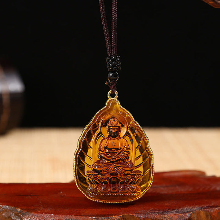 BWOOOH Tibetan Buddha Liuli Crystal Serenity Necklace Pendant