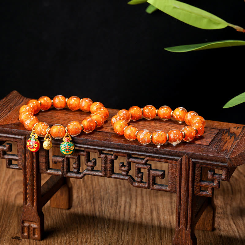 BWOOOH Gold Swallowing Beast Family Charm Luminous Fluorescent Liuli Glass Bead Success Bracelet