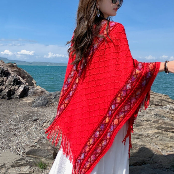 BWOOOH Tibetan Colorful Striped Rhombus Pattern Shawl Tas