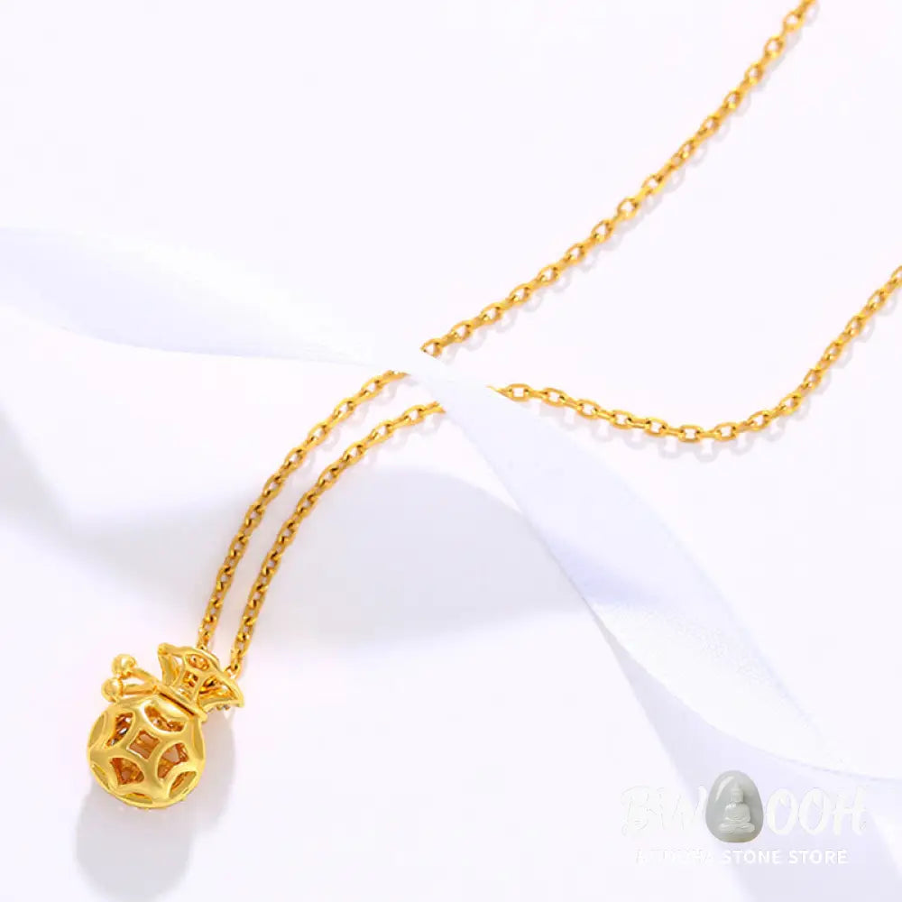 24K Gold Plated Fu Character Fortune Money Bag Necklace Pendant displaying intricate wealth symbols for spiritual prosperity - View 6