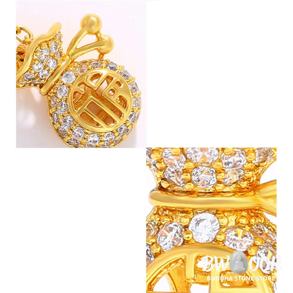 24K Gold Plated Fu Character Fortune Money Bag Necklace Pendant displaying intricate wealth symbols for spiritual prosperity - View 7