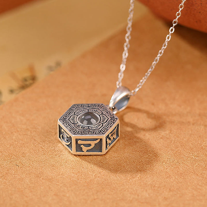 BWOOOH 990 Sterling Silver Tibetan Om Mani Padme Hum Lotus Love Projection Necklace Pendant