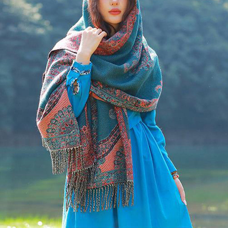 BWOOOH Tibetan Vine Leaves Pattern Design Shawl Cozy Trav