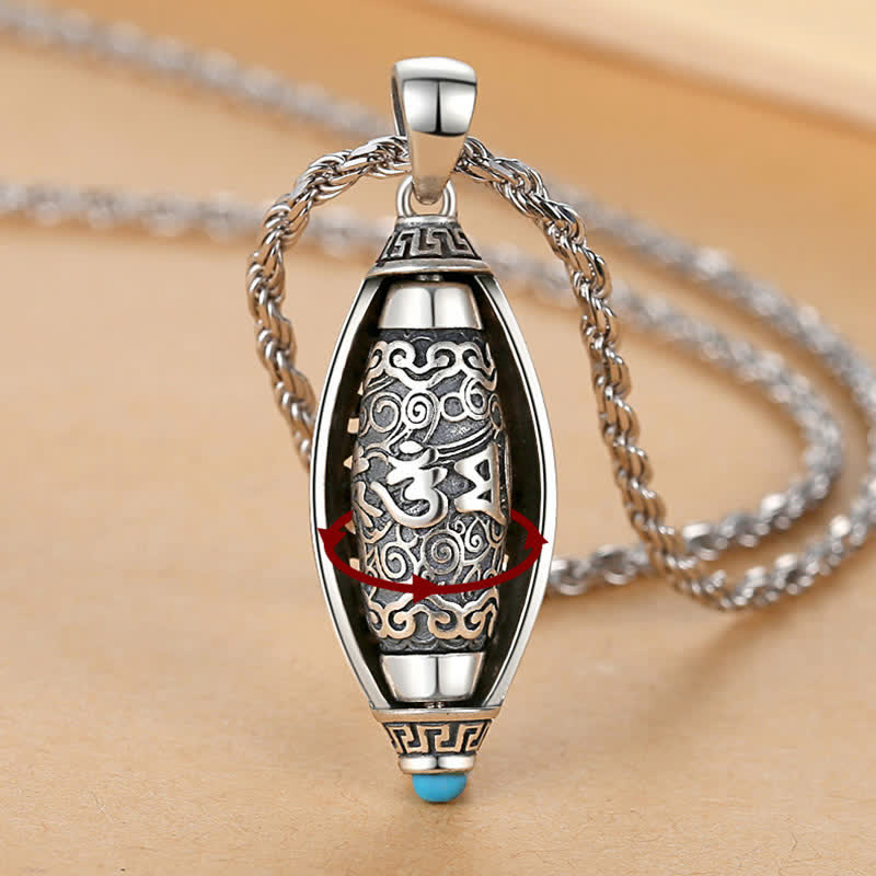BWOOOH Tibet Om Mani Padme Hum Protection Necklace Rotatable Pendant