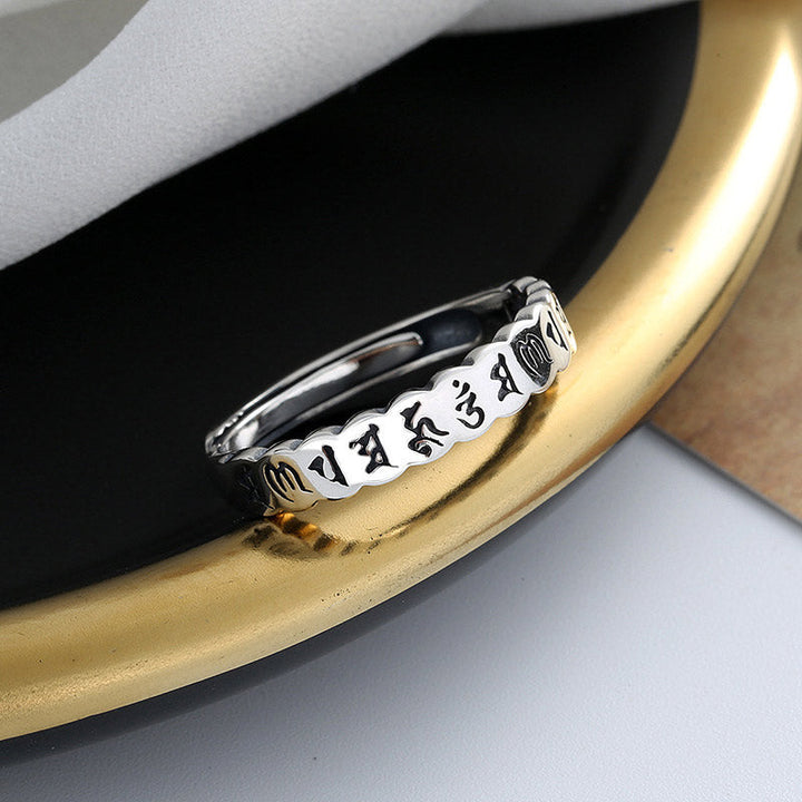 BWOOOH 925 Sterling Silver Six True Words Calm Wisdom Ring