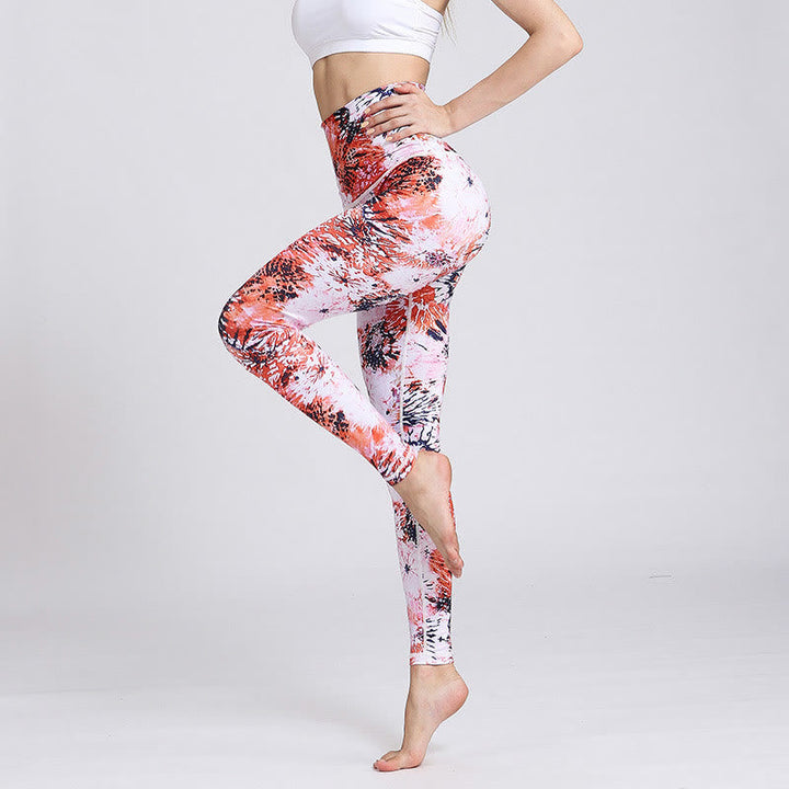 BWOOOH printed yoga leggings - Red Pink Flowers Print Sports Fitness Yo