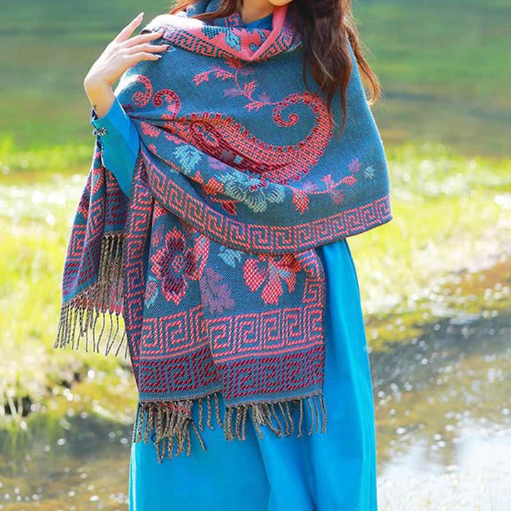 BWOOOH Tibetan Flowers Leaves Pattern Design Shawl Cozy T