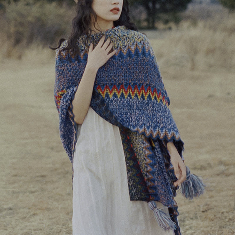 BWOOOH Tibetan Shawl Soft Warm Knitting Cloak Winter Tibe