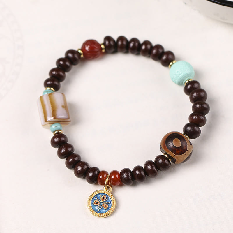 BWOOOH Natural Tibet Purple Bodhi Seed Dzi Bead God of Wealth Wisdom Bracelet
