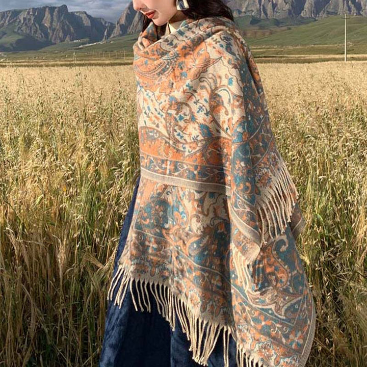 BWOOOH Tibetan Flower Branch Tassel Shawl Cozy Travel Sca