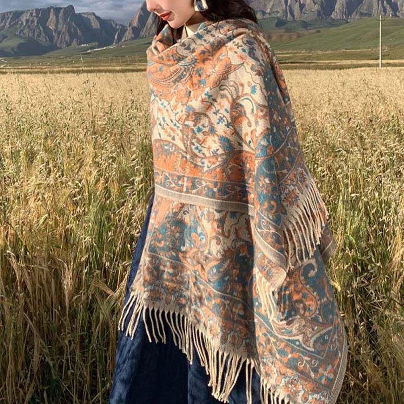 BWOOOH Tibetan Flower Branch Tassel Shawl Cozy Travel Sca