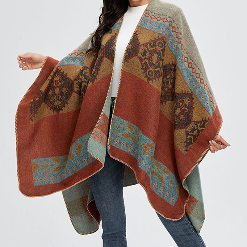 BWOOOH Tibetan Shawl Diamond Pattern Winter Warm Cloak Sc