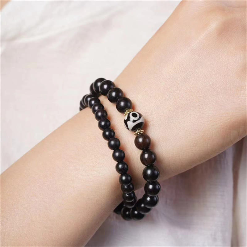 BWOOOH Tibet Ebony Wood Dzi Bead Balance Double Wrap Bracelet
