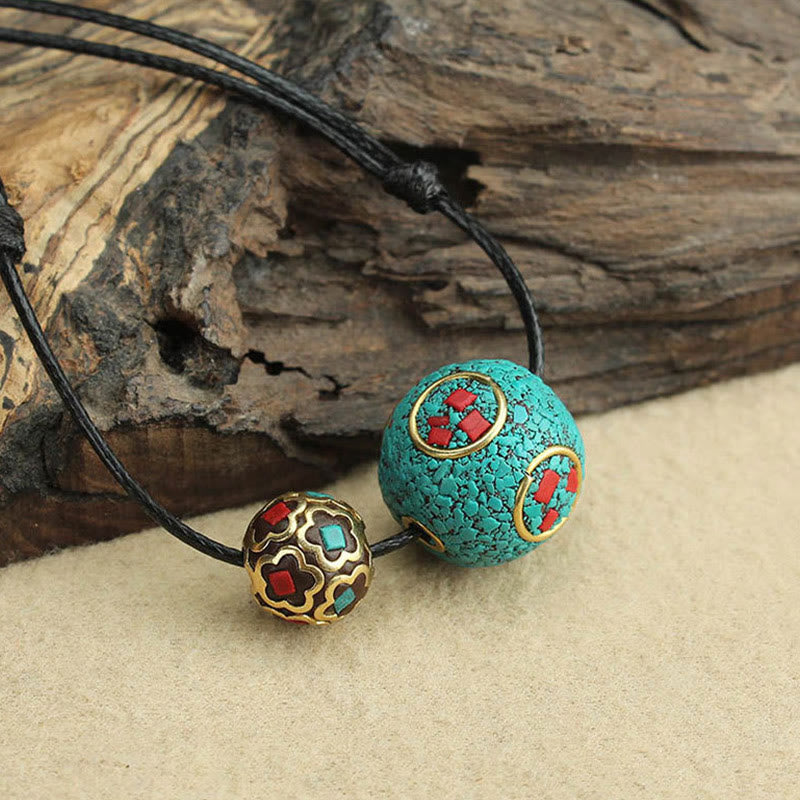 BWOOOH Tibetan Turquoise Double Bead Protection Strength Necklace Pendant