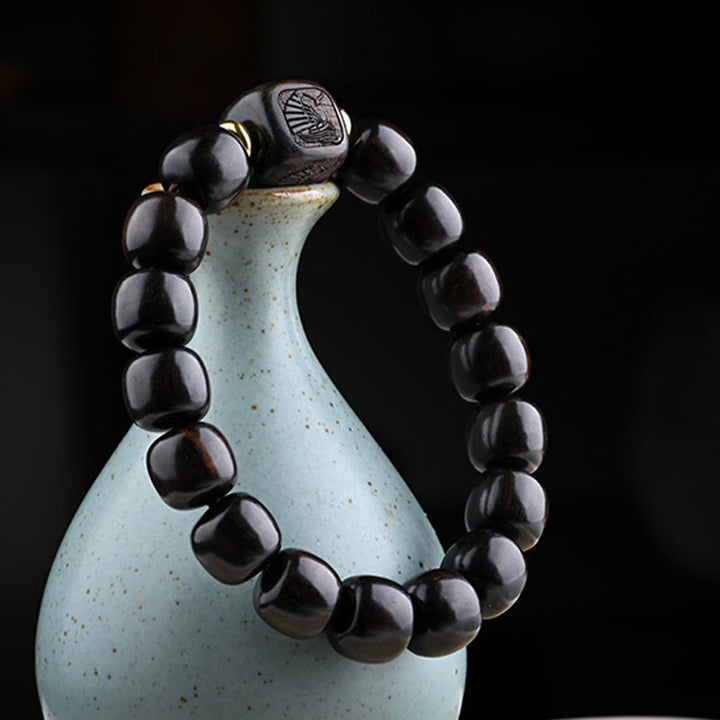 BWOOOH Tibetan Ebony Wood Barrel Beads Lucky And Treasure Balance Bracelet
