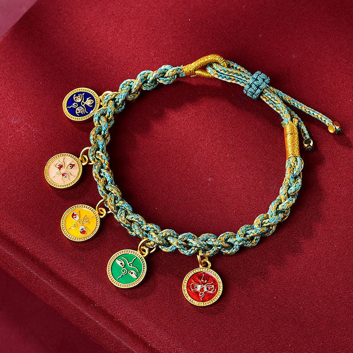 BWOOOH Handmade Tibetan Multicolored Rope Five God Of Wealth Luck Braid Bracelet