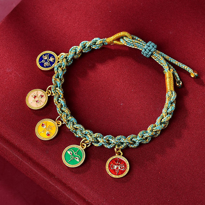 BWOOOH Handmade Tibetan Multicolored Rope Five God Of Wealth Luck Braid Bracelet