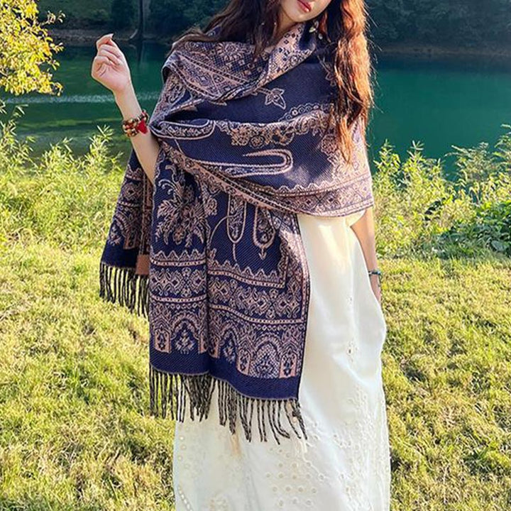 BWOOOH Vintage Tibetan Leaves Pattern Design Shawl Cozy T