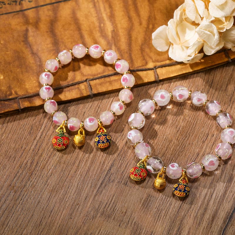 BWOOOH Gold Swallowing Beast Family Charm Luminous Pink Love Heart Fluorescent Liuli Glass Bead Blessings Bracelet