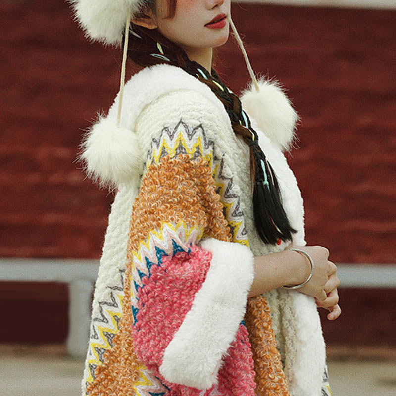 BWOOOH Tibetan Multicolored Striped Shawl Winter Cozy Tra