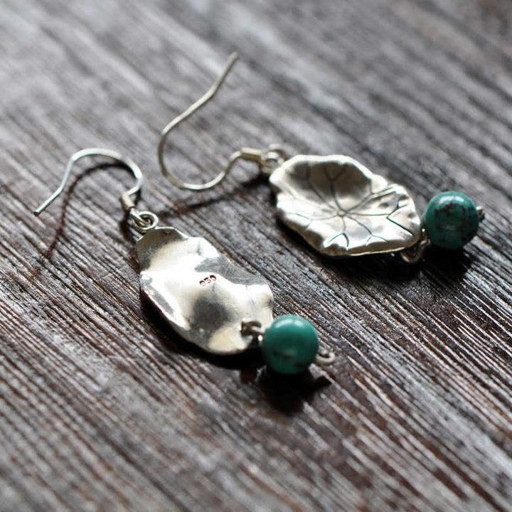BWOOOH 925 Sterling Silver Turquoise Lotus Leaf Protection Drop Dangle Earrings