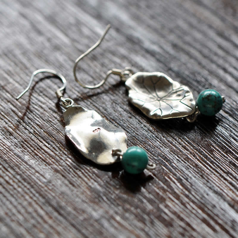 BWOOOH 925 Sterling Silver Turquoise Lotus Leaf Protection Drop Dangle Earrings