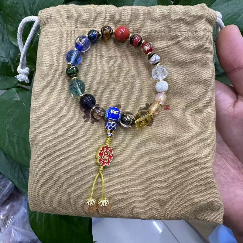 BWOOOH Tibetan Colorful Incense Ash Liuli Glass Bead Om Mani Padme Hum Dorje Vajra 18 Beads Wrist Mala