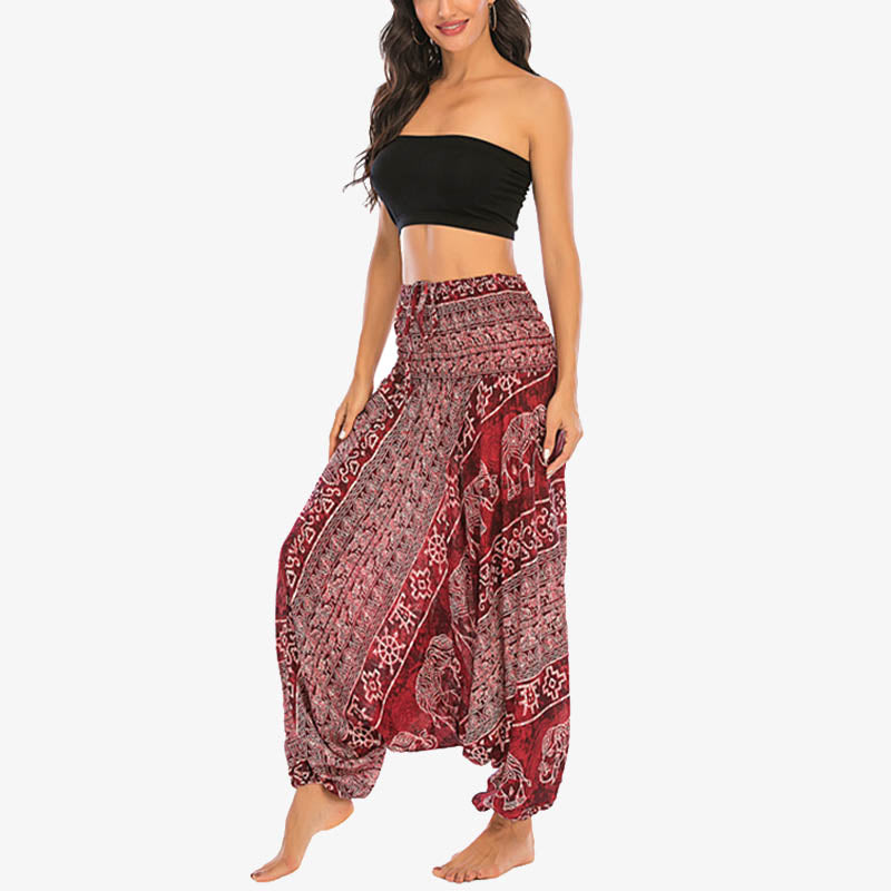 BWOOOH printed harem pants - Two Style Wear Elephant Pattern Loose Sm