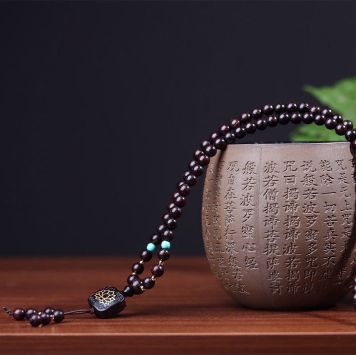 BWOOOH 108 Mala Beads Tibetan Small Leaf Red Sandalwood Lotus Balance Bracelet