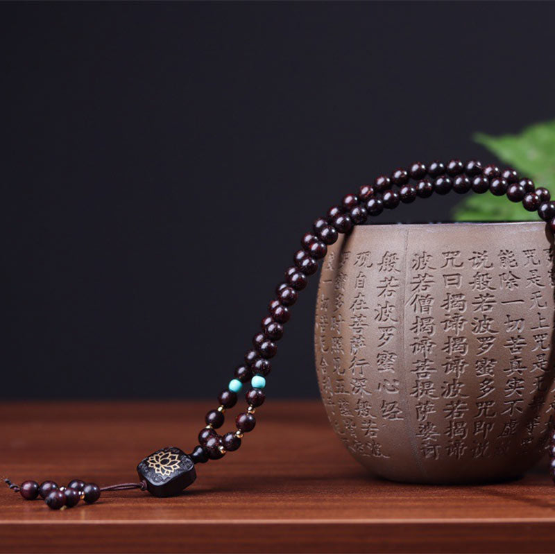 BWOOOH 108 Mala Beads Tibetan Small Leaf Red Sandalwood Lotus Balance Bracelet