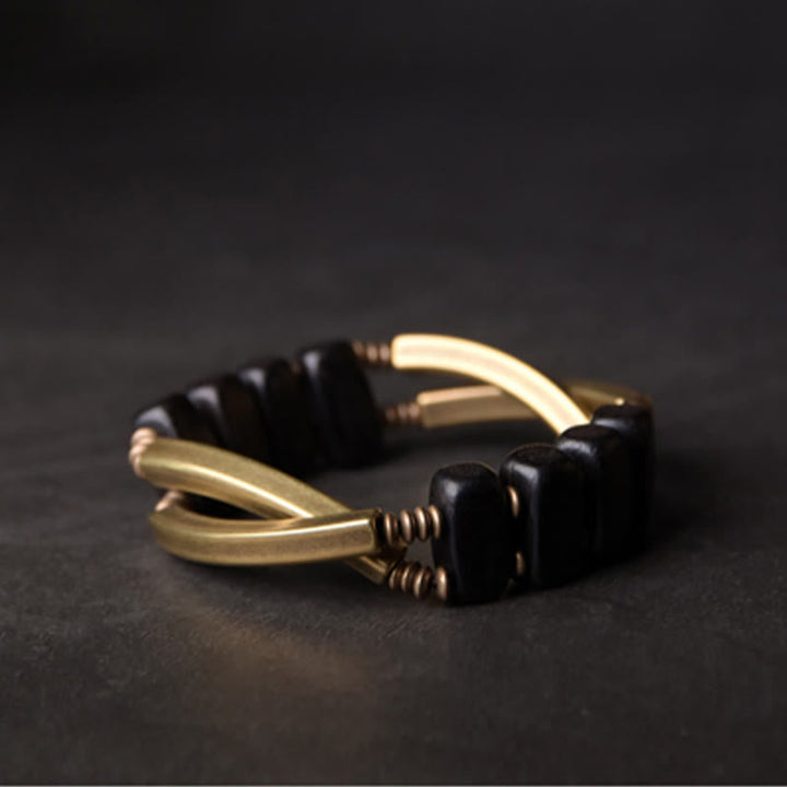 BWOOOH Tibetan Ebony Wood Brass Copper Balance Double Layer Bracelet