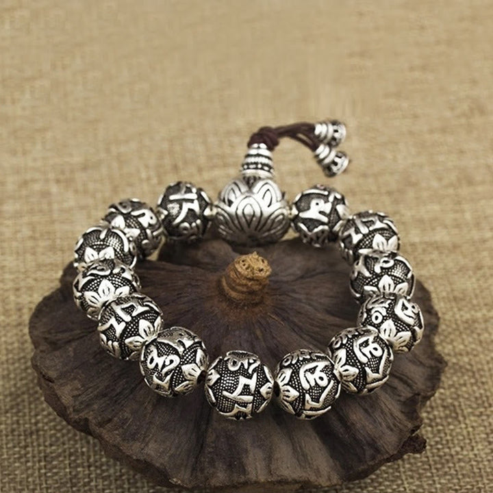 BWOOOH Tibetan Om Mani Padme Hum Carved Alloy Beads Amulet Bracelet