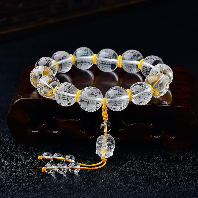 BWOOOH Tibet White Crystal Half Demon Half Buddha Heart Sutra Lotus Healing Bracelet