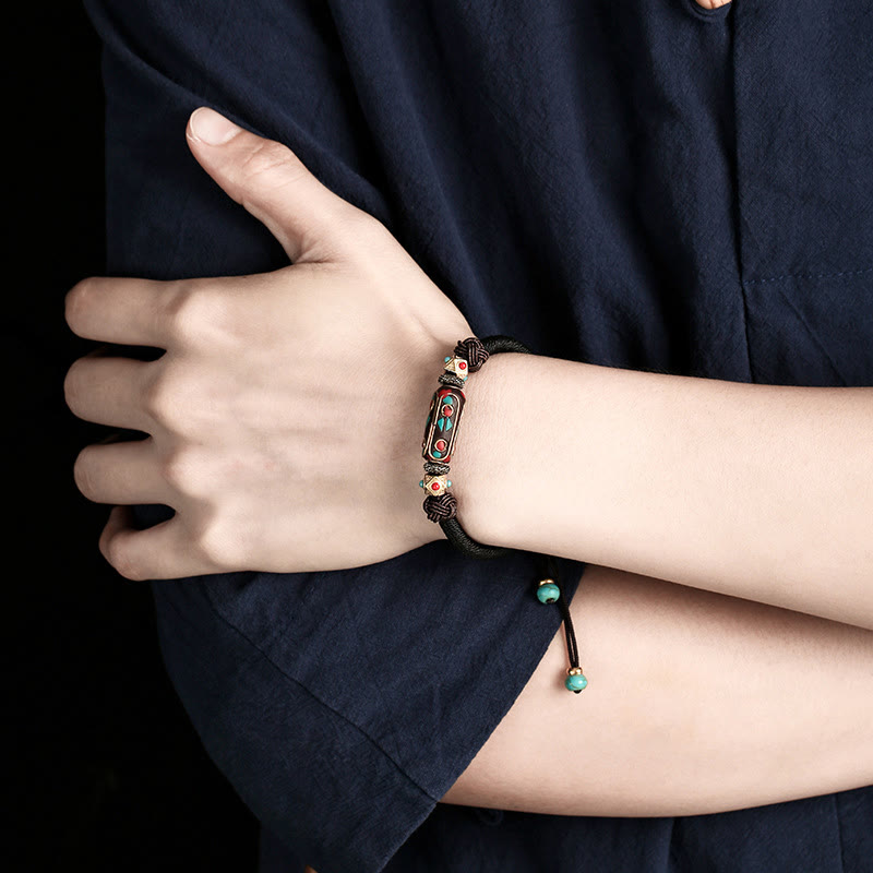 BWOOOH Handmade Tibetan Turquoise Om Mani Padme Hum Strength Braided Bracelet  -  Turquoise Tibetan bracelet for spiritual h...