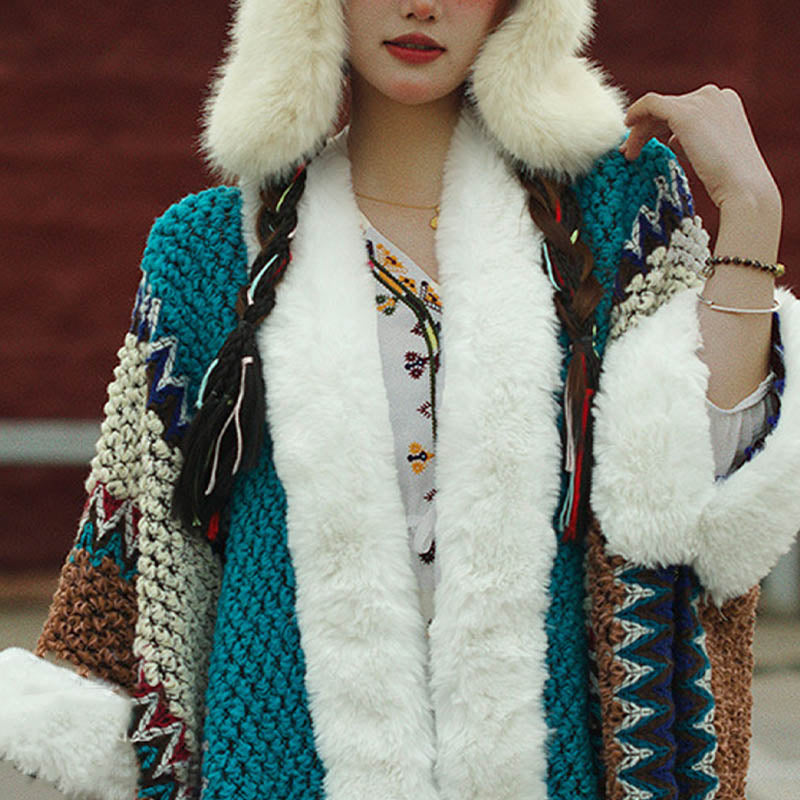 BWOOOH Tibetan Multicolored Striped Shawl Winter Cozy Tra