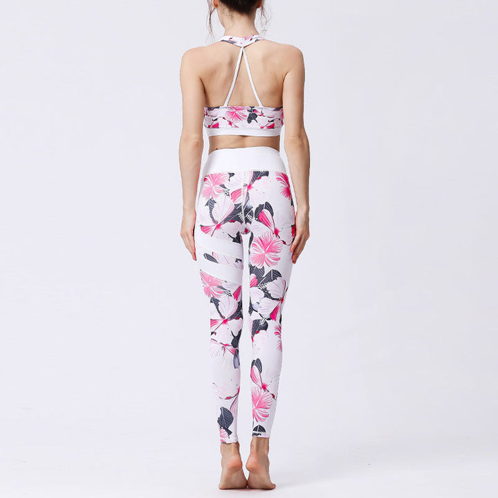 BWOOOH lotus print yoga leggings - 2Pcs Sunflower Flowers Leaves Print Top 
