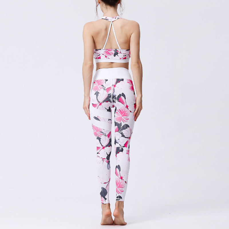 BWOOOH lotus print yoga leggings - 2Pcs Sunflower Flowers Leaves Print Top 
