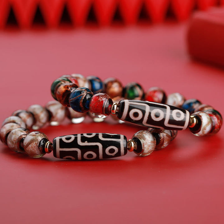 BWOOOH Tibetan Nine-Eye Dzi Bead Three-eyed Dzi Bead Liuli Glass Bead Wealth Bracelet | spiritual healing bracelet