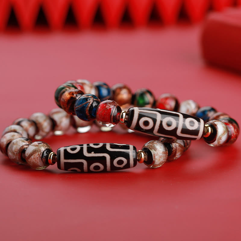 BWOOOH Tibetan Nine-Eye Dzi Bead Three-eyed Dzi Bead Liuli Glass Bead Wealth Bracelet | spiritual healing bracelet