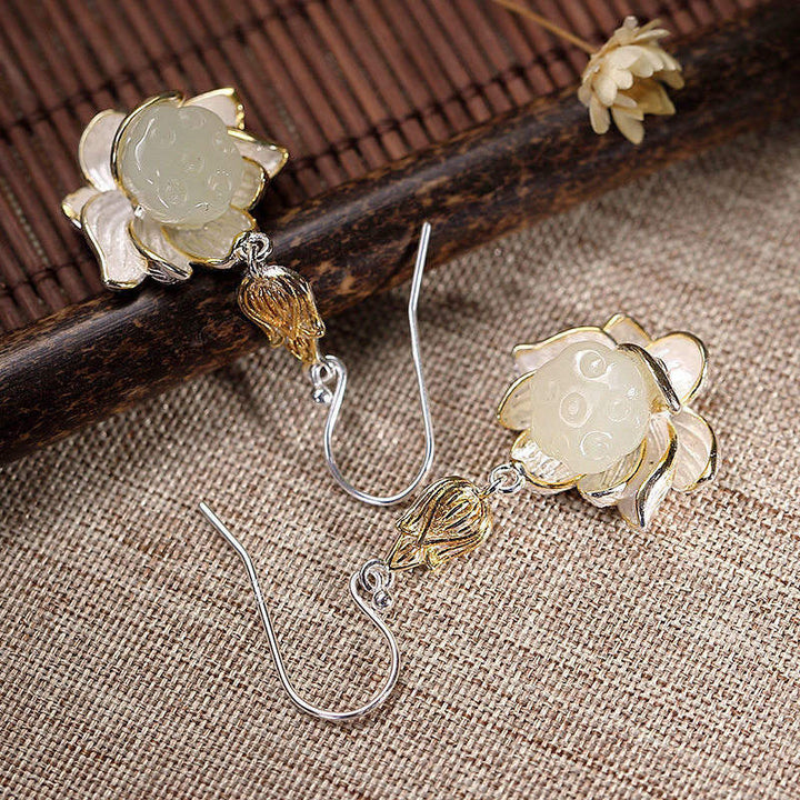 BWOOOH White Jade Protection Harmony Drop Earrings