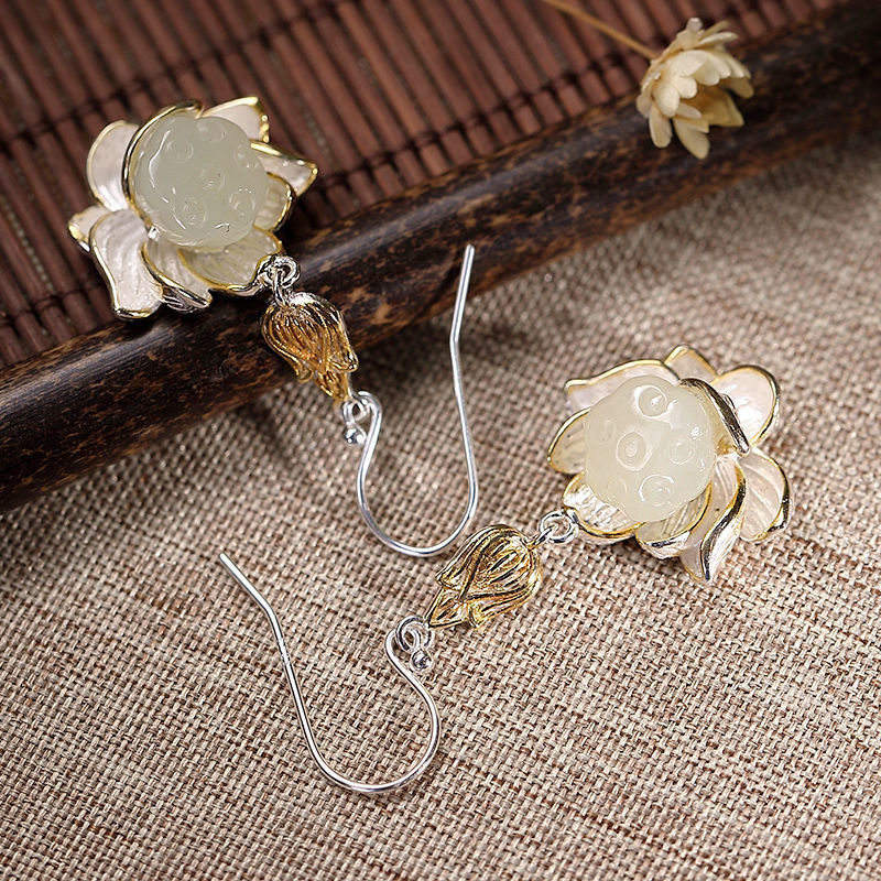 BWOOOH White Jade Protection Harmony Drop Earrings