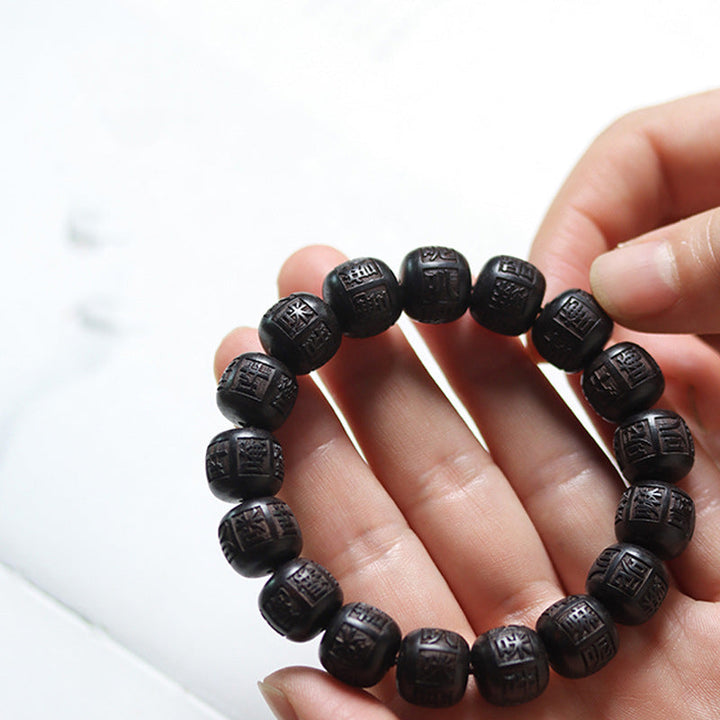 BWOOOH Tibet Ebony Wood Om Mani Padme Hum Engraved Balance Bracelet