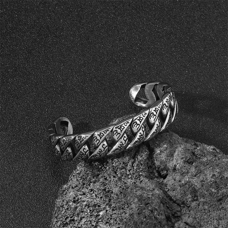 BWOOOH Tibetan Om Mani Padme Hum Mantra Titanium Steel Peace Cuf Bangle Bracelet