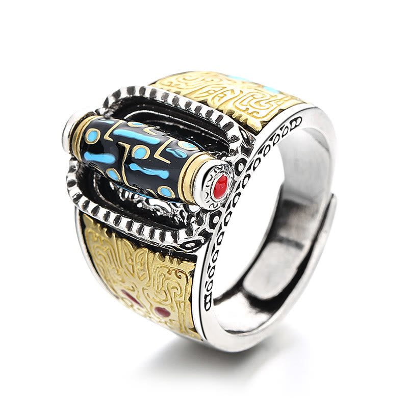 BWOOOH Tibetan Nine-Eye Dzi Bead Wealth Blessings Rotatable Ring