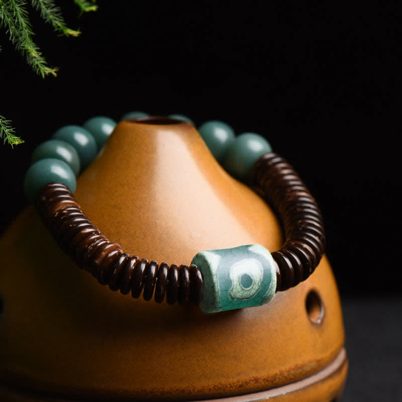 BWOOOH Tibetan Cyan Bodhi Seed Dzi Bead Coconut Shell Keep Away Evil Spirits Bracelet